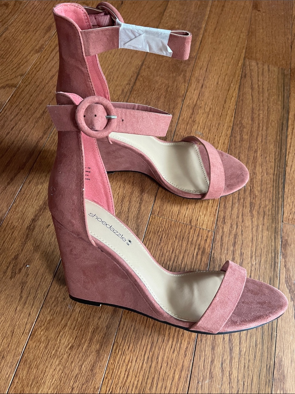 NWOT - Dusty Pink Suede Ankle-Strap Wedge Sandals
